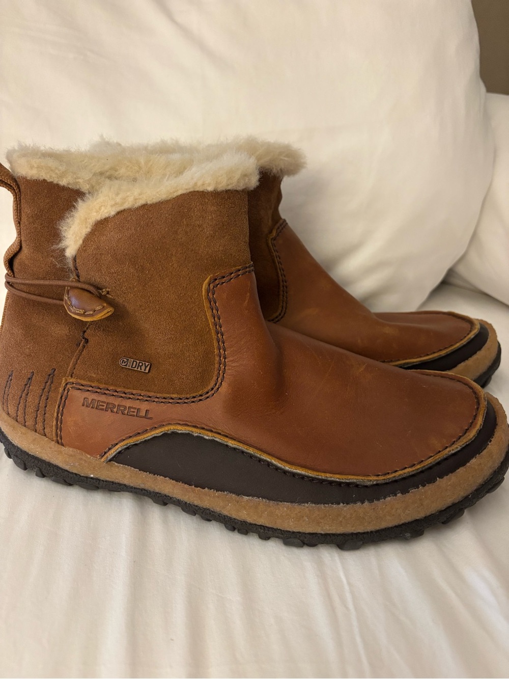 Merrell Women’s 9 M-DRY Brown Leather Waterproof Fur Lined Winter Boots